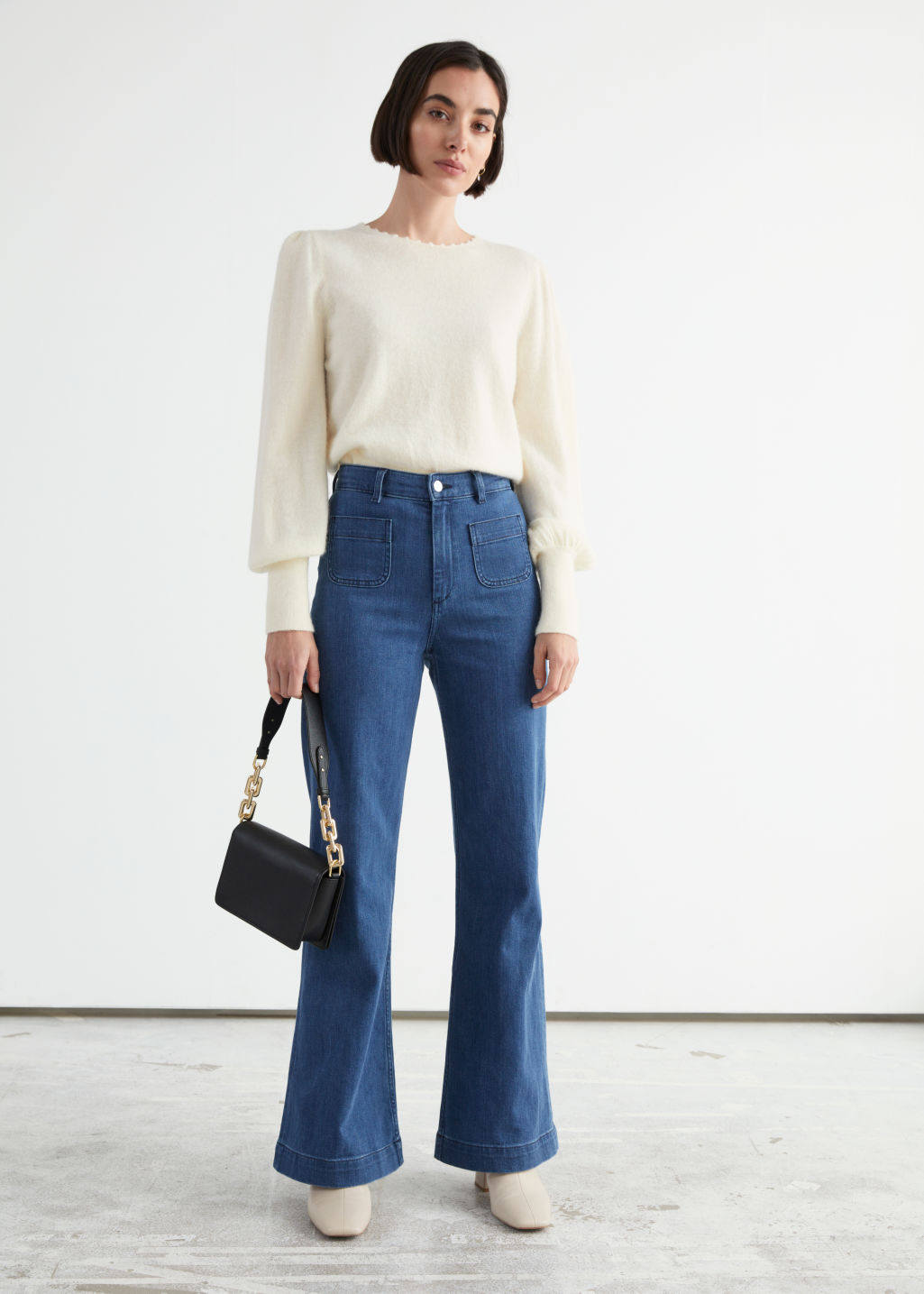 Flared High Waist Jeans - Mid Blue - Flared - & Other Stories