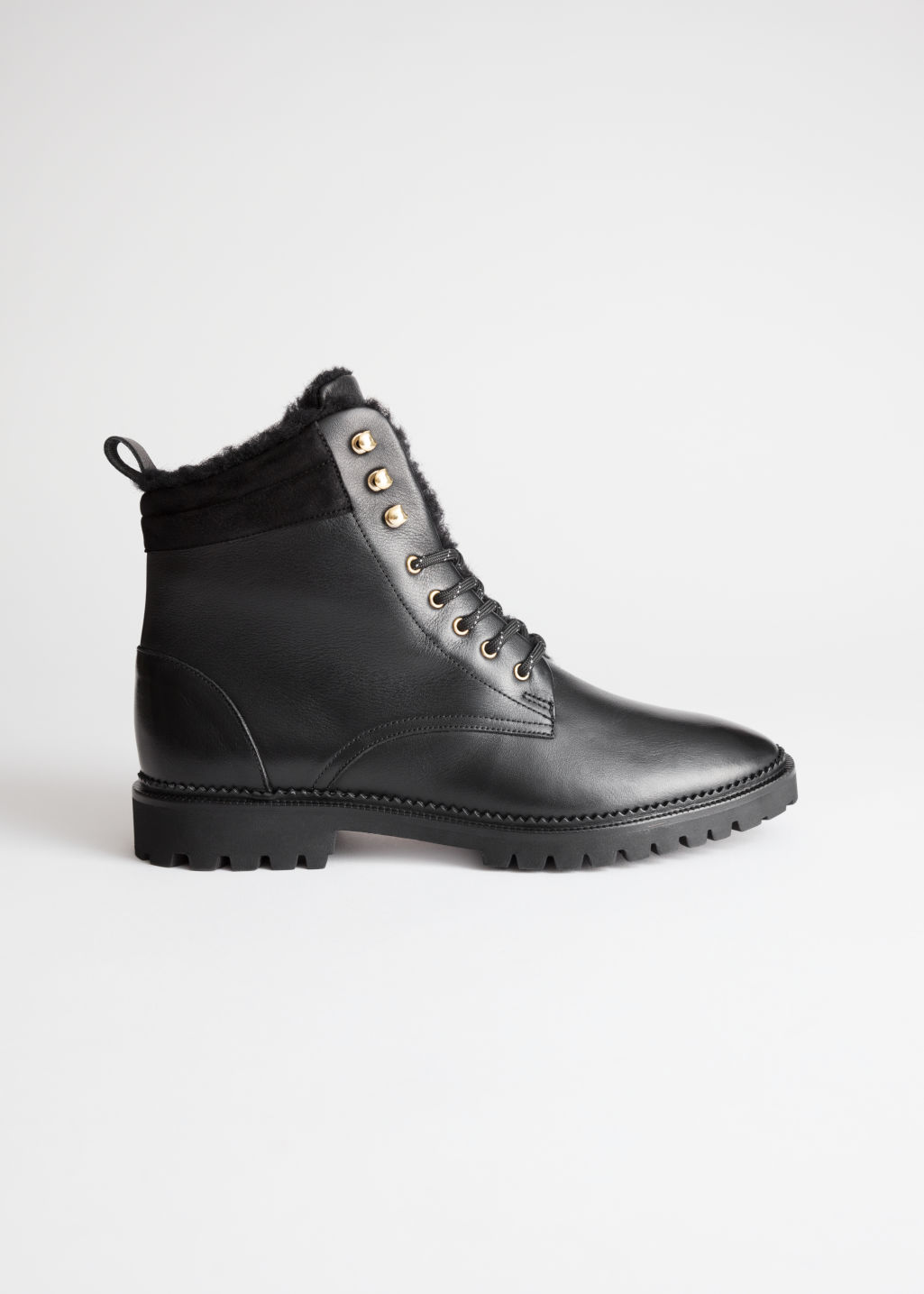 Leather Lace Up Snow Boots - Black - Ankleboots - & Other Stories
