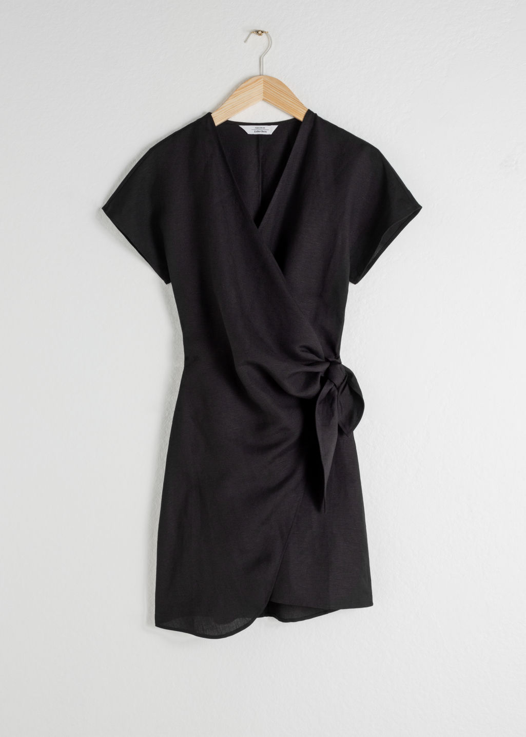 Linen Blend Wrap Mini Dress - Black - Mini dresses - & Other Stories