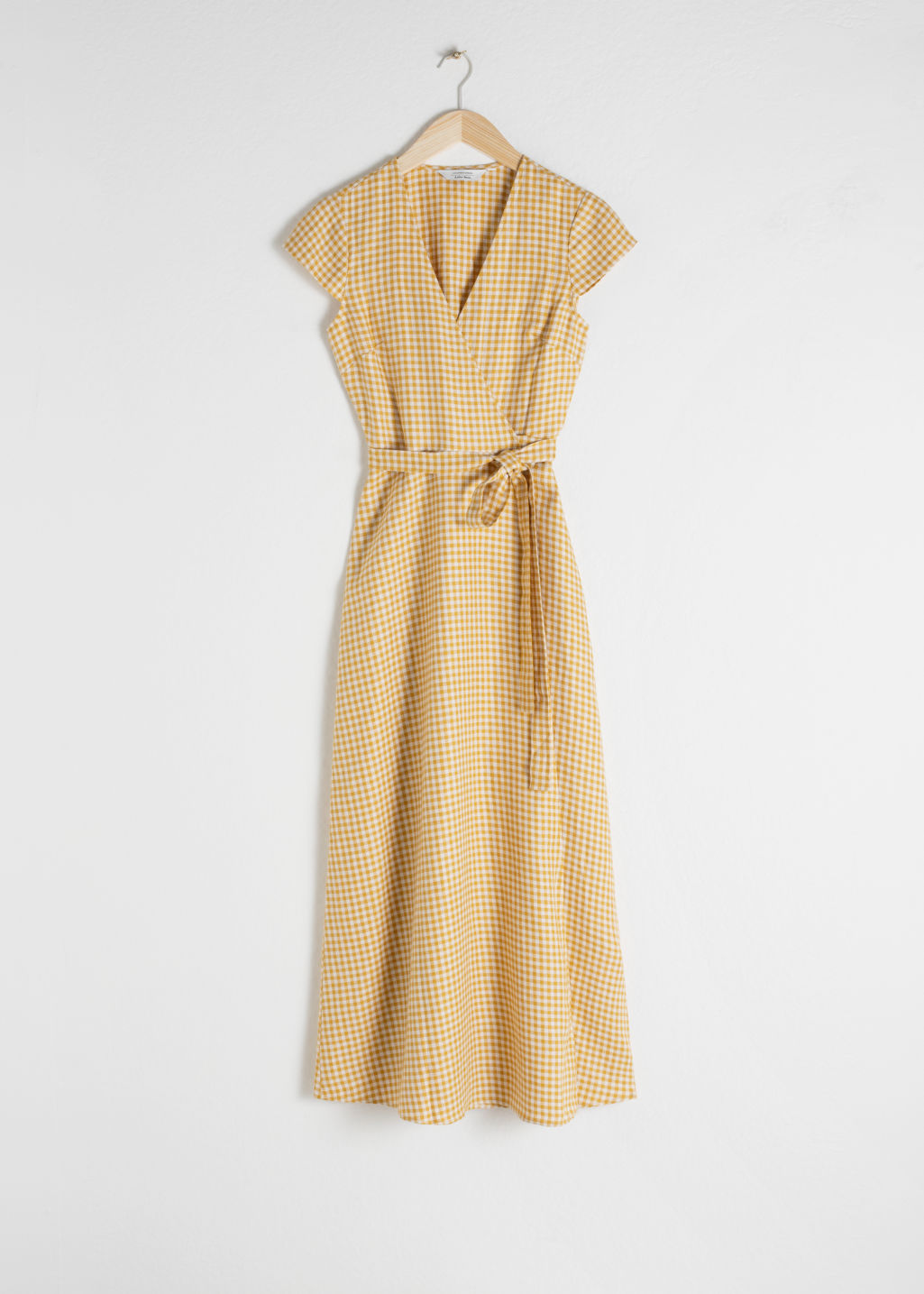 Gingham Linen Midi Wrap Dress - Yellow Gingham - Midi dresses - & Other Stories