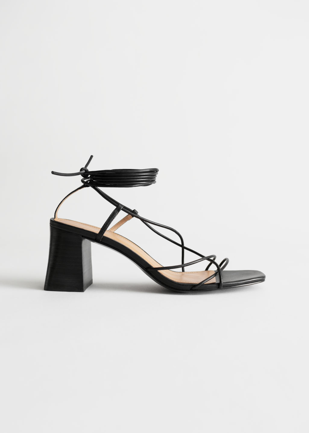 Leather Strappy Lace Up Heeled Sandals - Black - Heeled sandals - & Other Stories