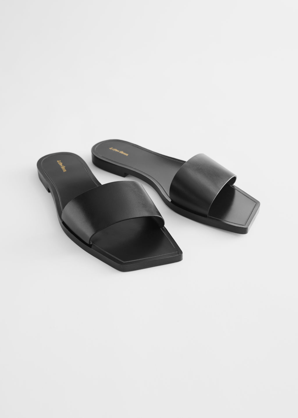 Leather Square Toe Slip On Sandals - Black - Flat sandals - & Other Stories