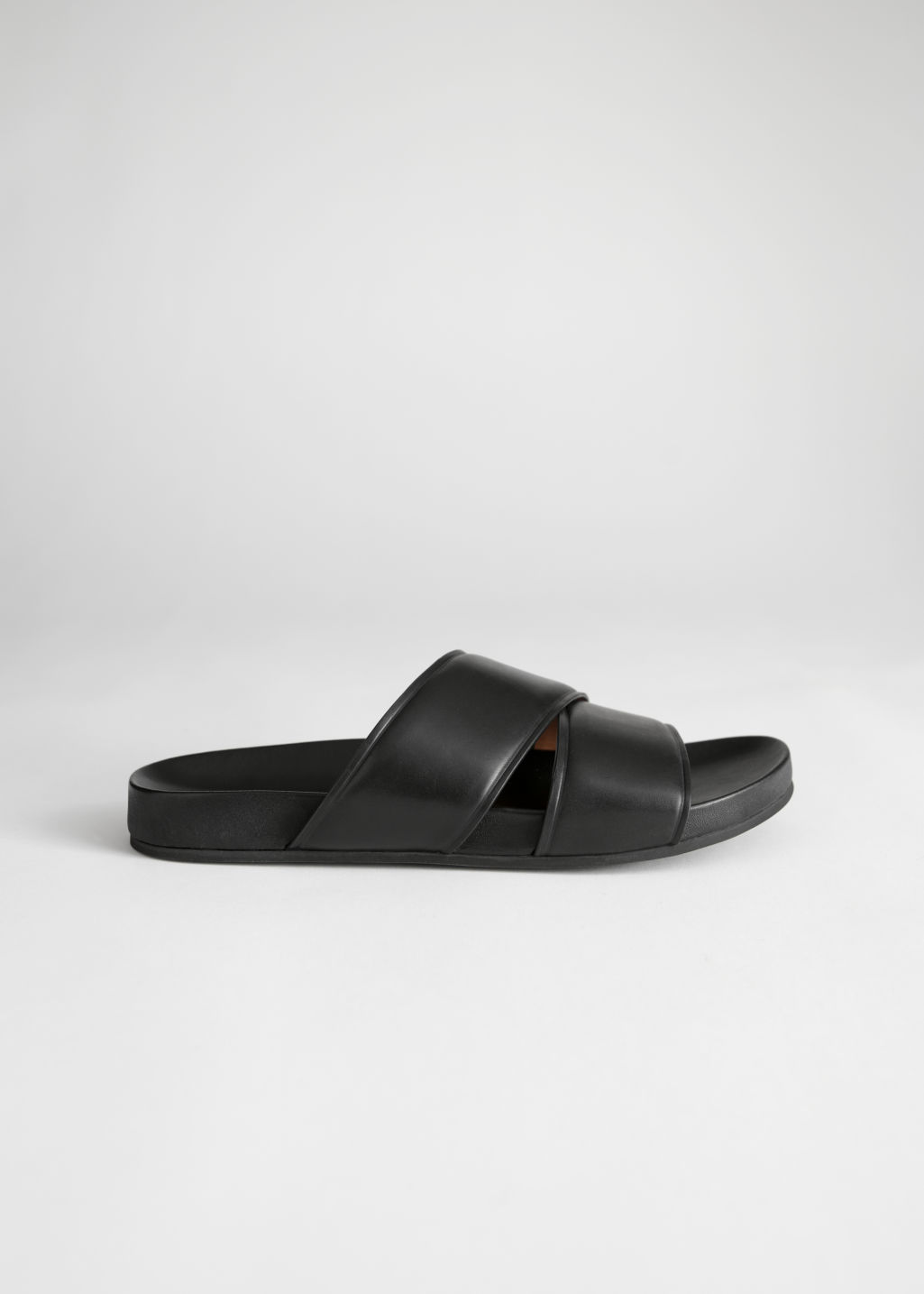 Criss Cross Leather Slip On Sandals - Black - Flat sandals - & Other Stories