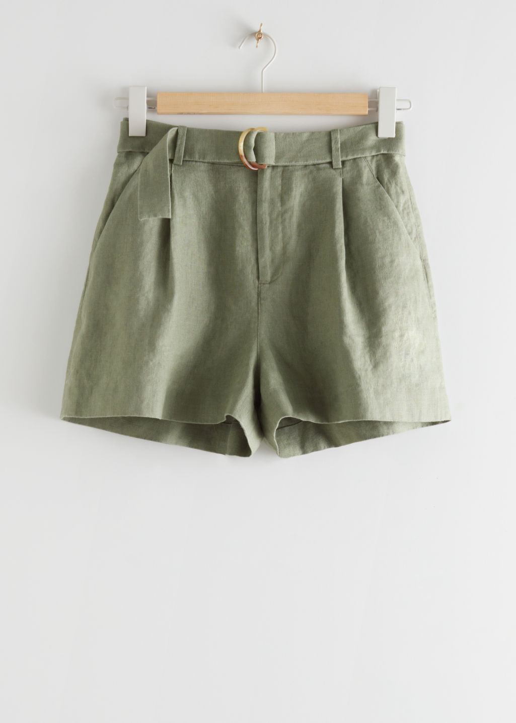 Belted Linen Pleat Shorts - Khaki - Shorts - & Other Stories