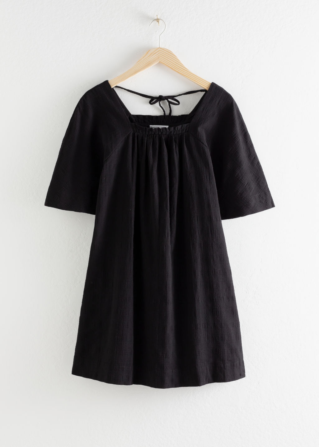 Gathered Check Mini Dress - Black - Mini dresses - & Other Stories