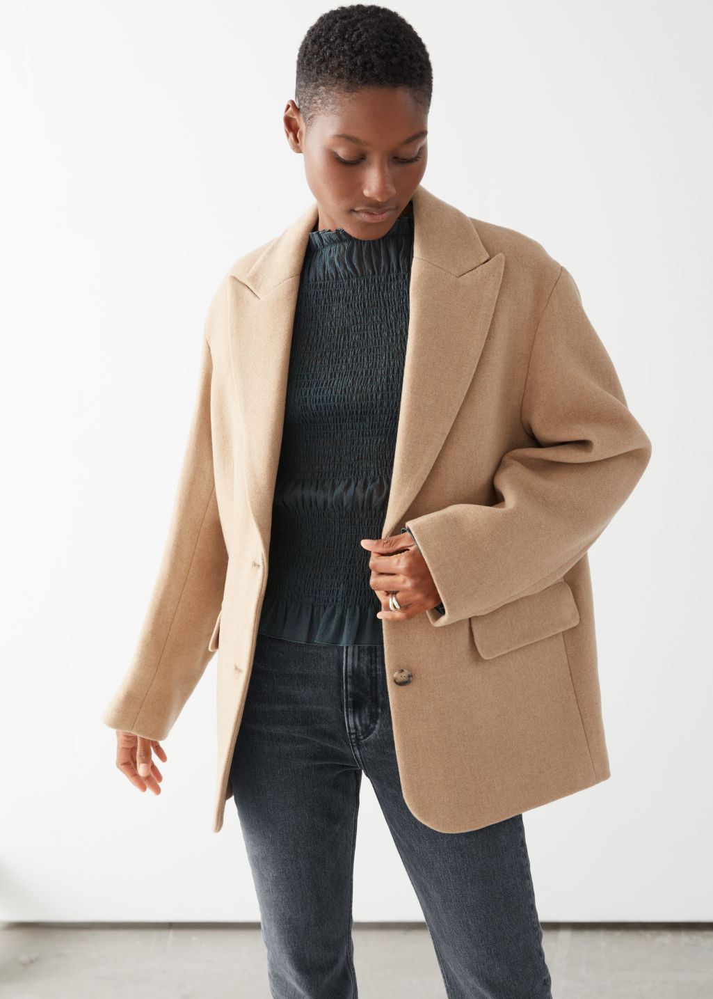 Oversized Wool Blend Tailored Blazer - Beige - Blazers - & Other Stories