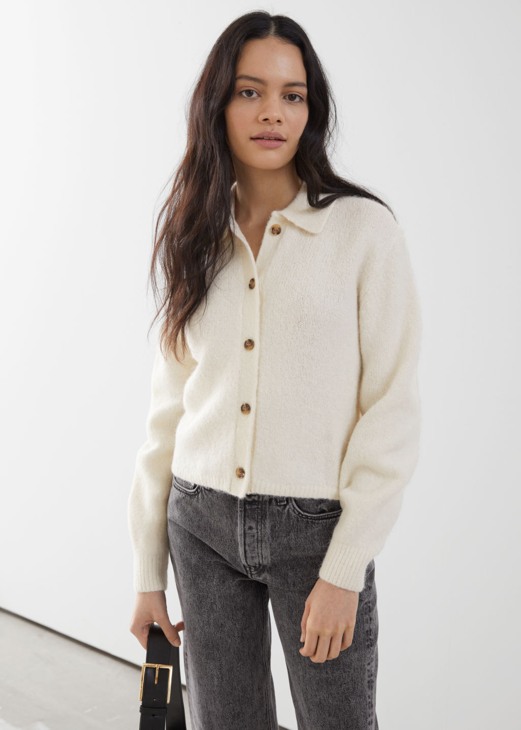 Wool Blend Tortoise Button Cardigan - Grey - Cardigans - & Other Stories