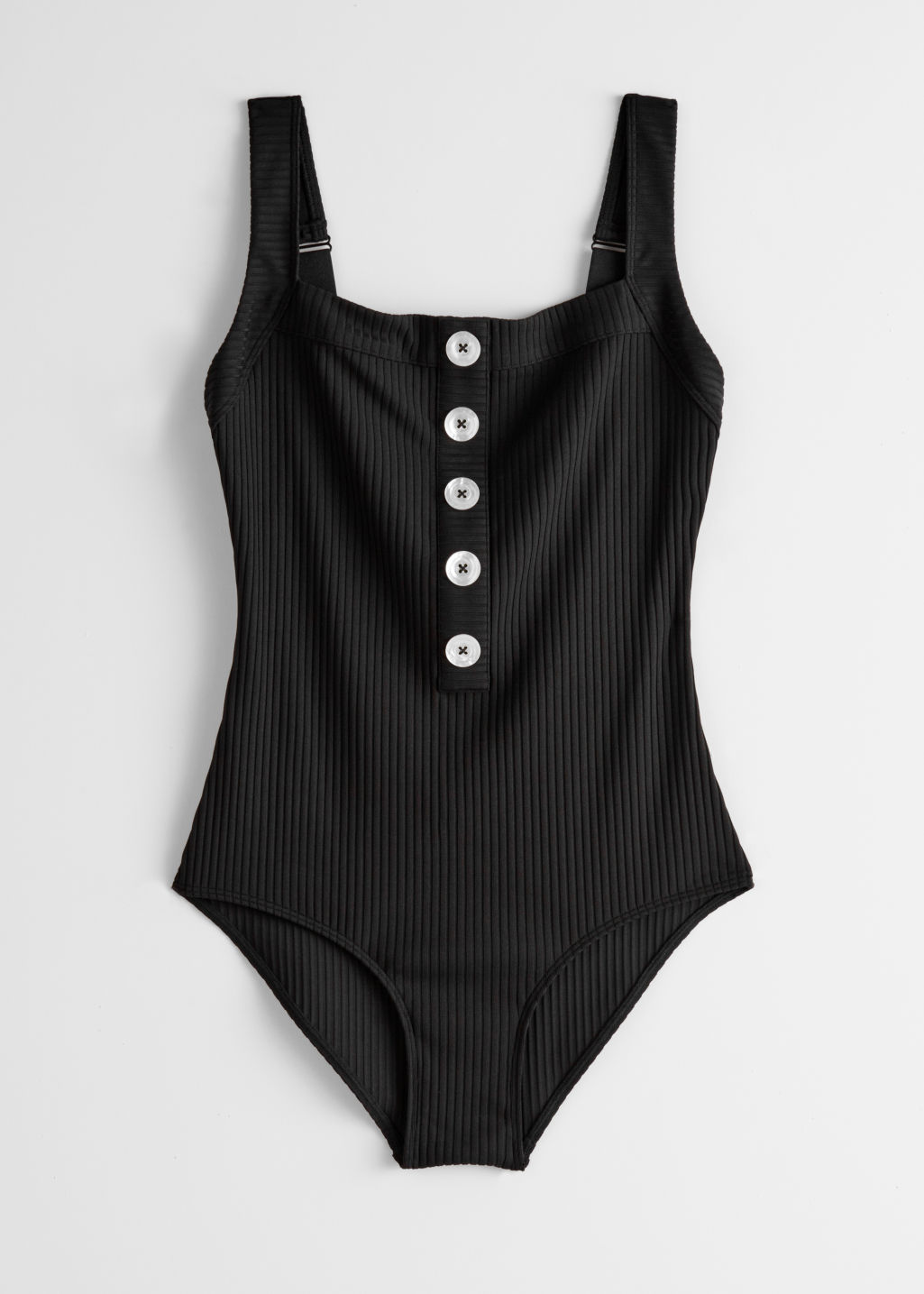 Ribbed Button Up Swimsuit - Black - Swimsuits - & Other Stories