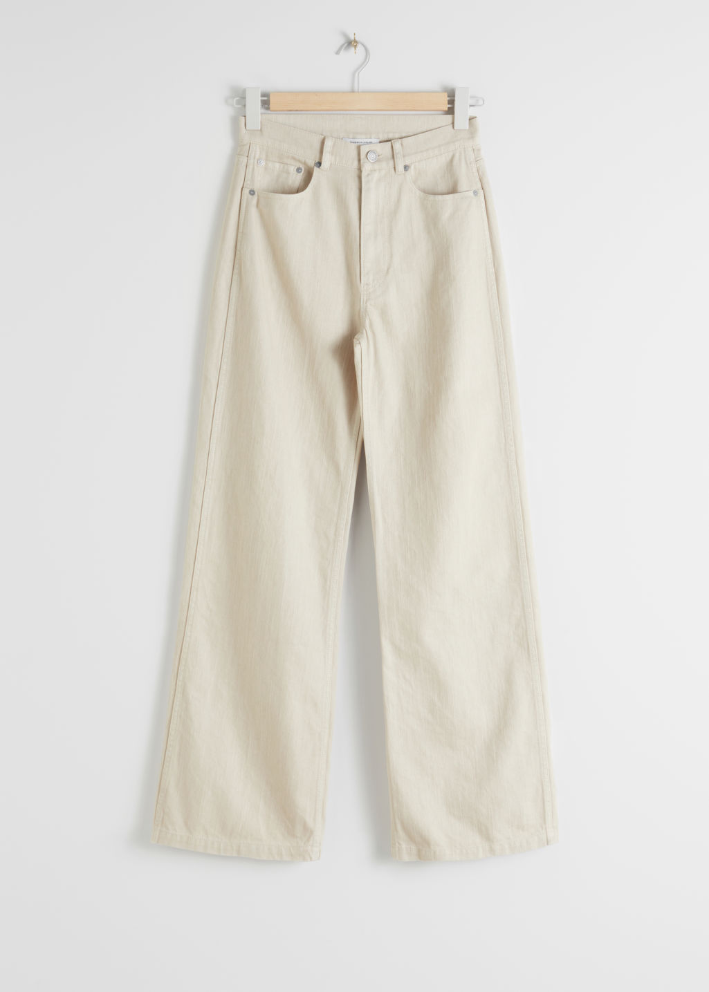Wide Leg Woven Cotton Trousers - Beige - High Waisted Trousers - & Other Stories