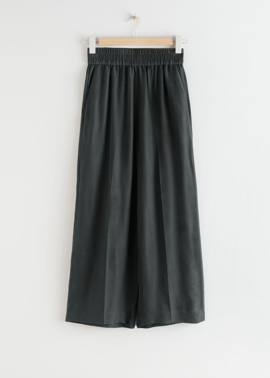 Wide Leg Cupro Blend Cropped Trousers - Black - Culottes - & Other Stories