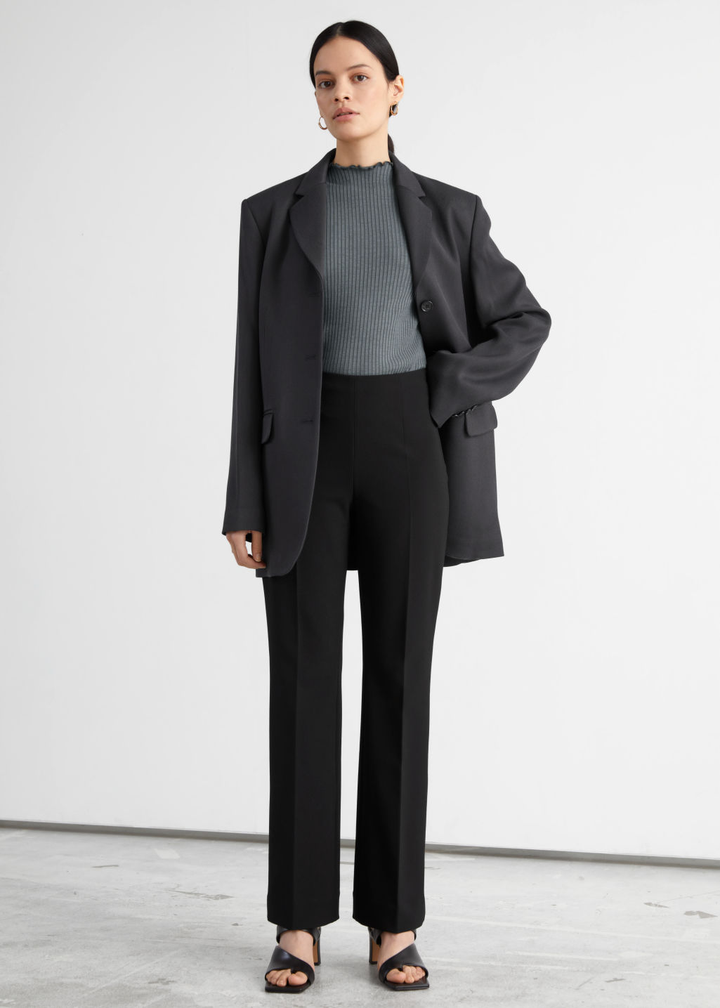Tailored Kick Flare Trousers - Black - Straight Trousers - & Other Stories