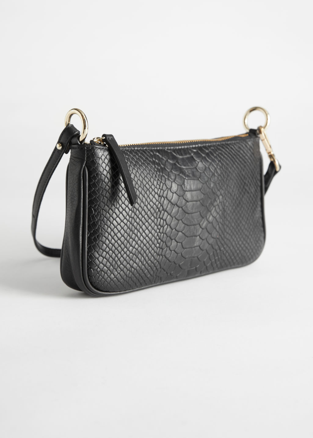 Croc Leather Mini Shoulder Bag - Black - Shoulderbags - & Other Stories