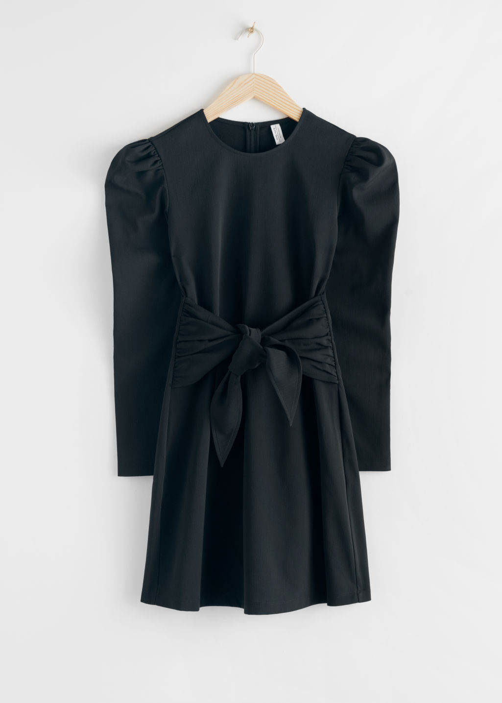 Puff Sleeve Knot Tie Mini Dress - Black - Mini dresses - & Other Stories