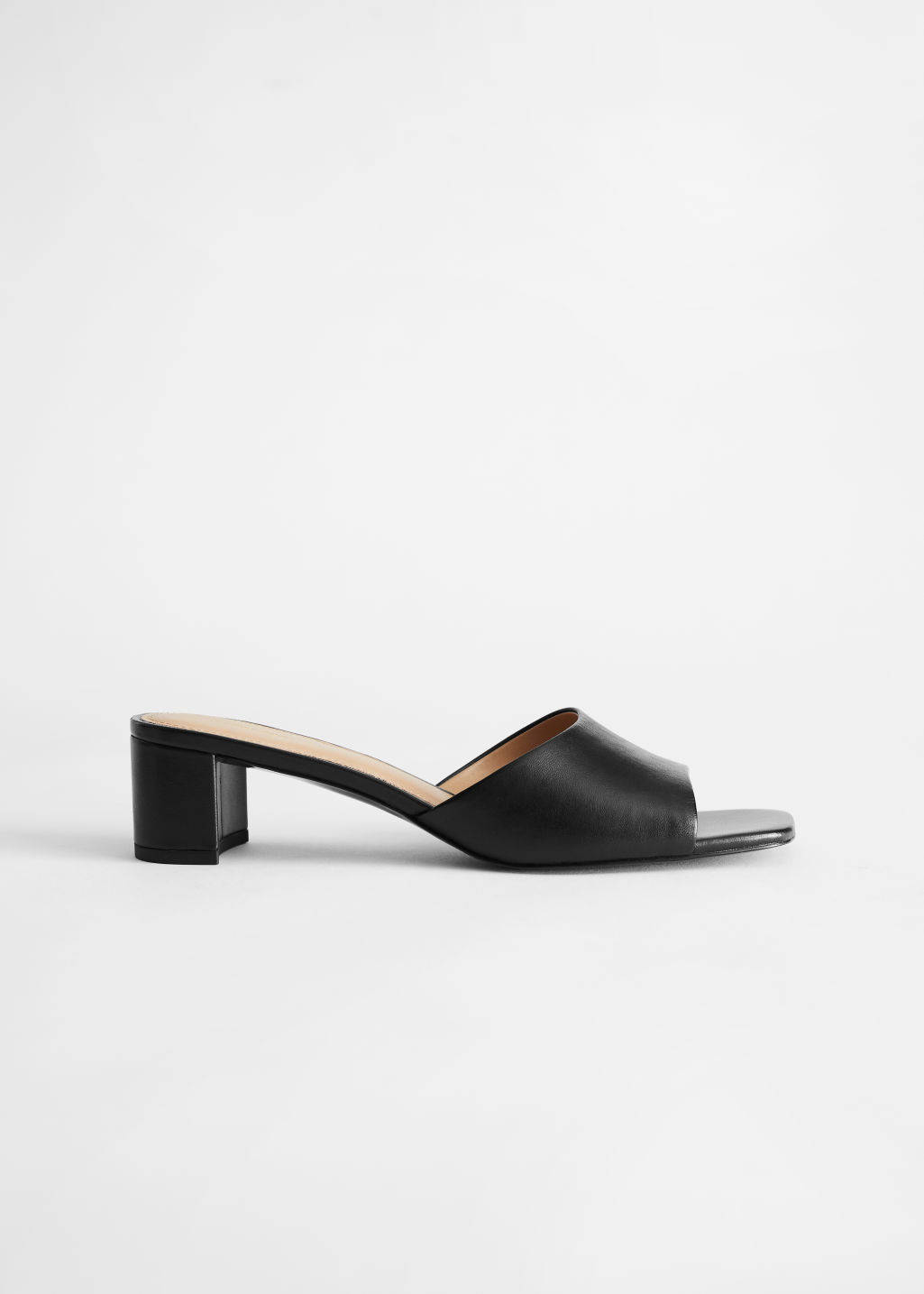 Heeled Leather Square Toe Sandal - Black - Heeled sandals - & Other Stories