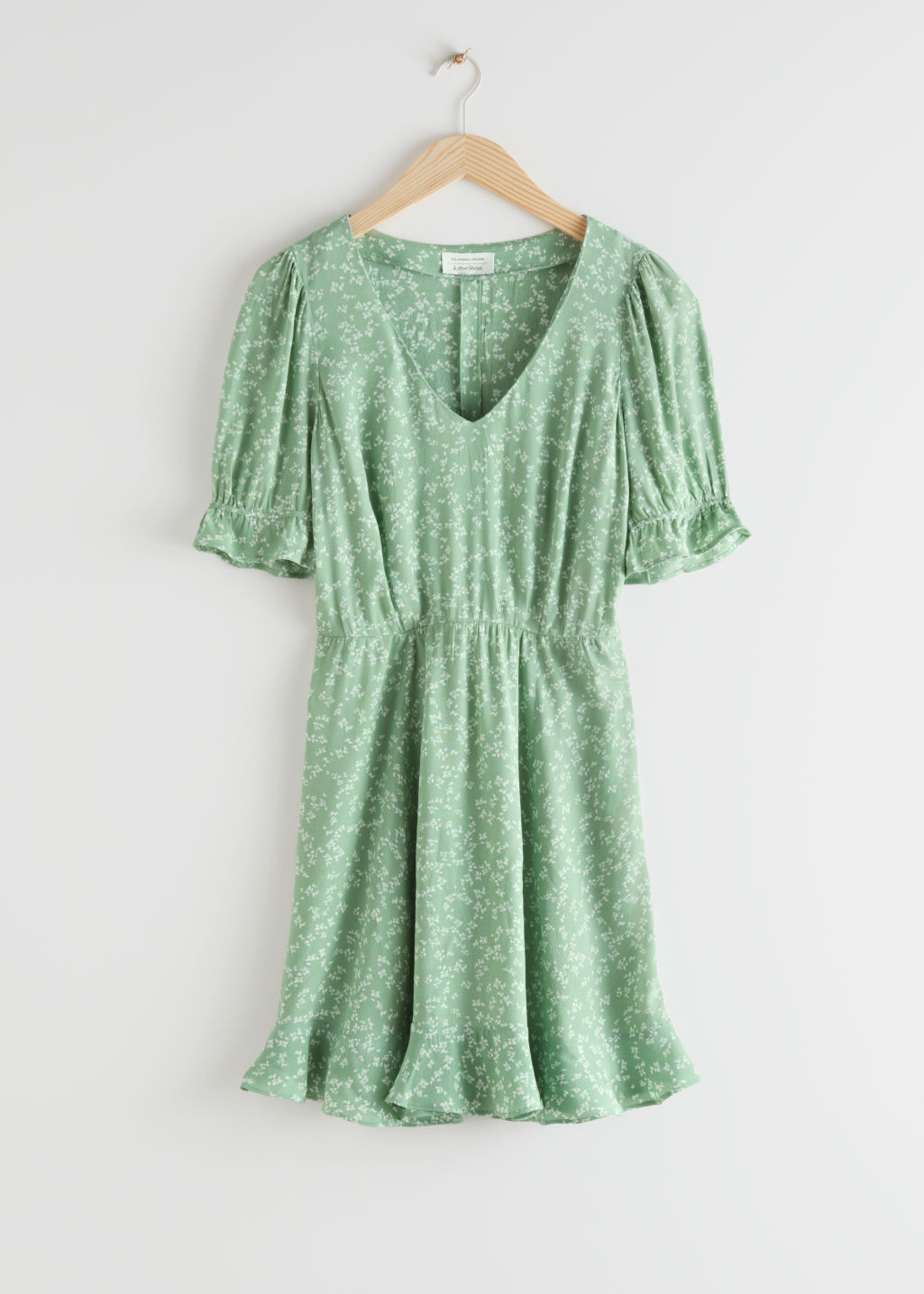 V-Neck Puff Sleeve Mini Dress - Green Florals - Mini dresses - & Other Stories