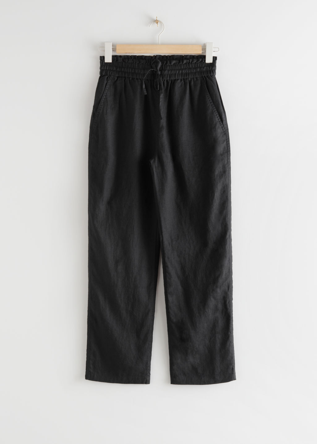 Relaxed Linen Trousers - Black - High Waisted Trousers - & Other Stories