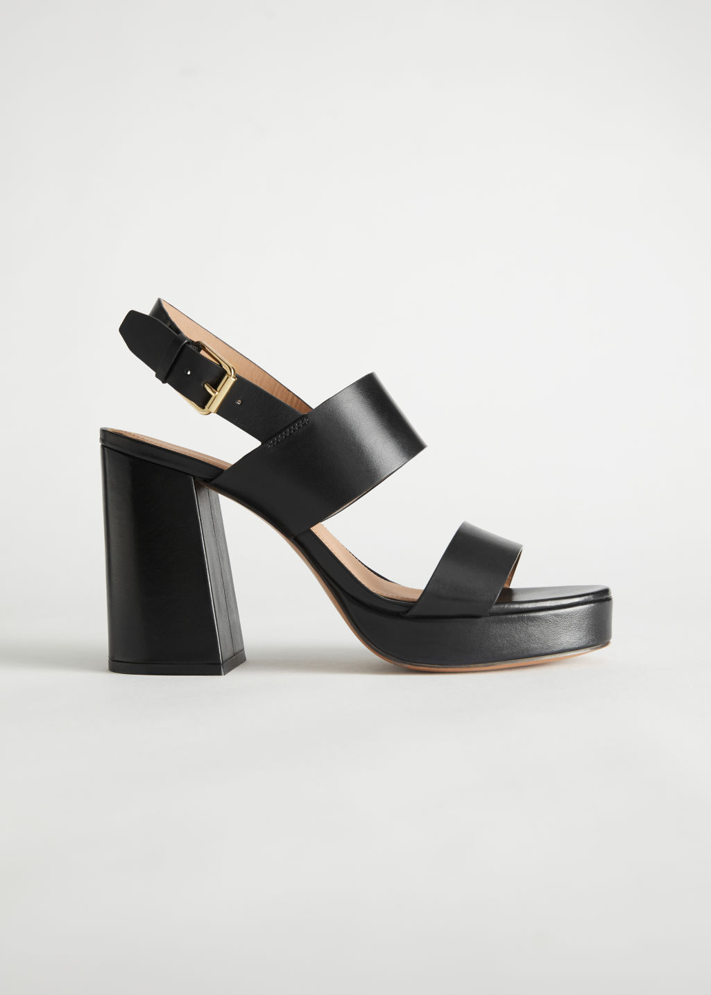 Leather Block Heeled Platform Sandals - Black - Heeled sandals - & Other Stories