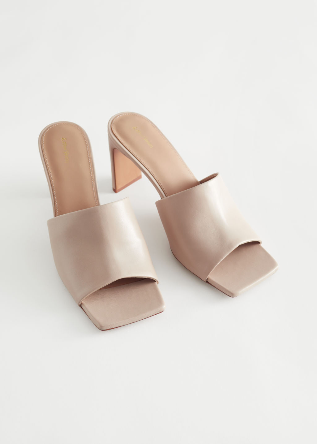 Heeled Leather Square Toe Sandals - Beige - Heeled sandals - & Other Stories