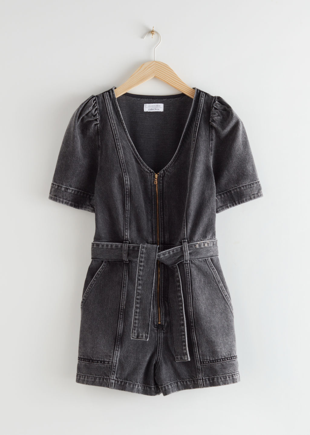 Puff Sleeve Denim Romper - Black - Jumpsuits & Playsuits - & Other Stories
