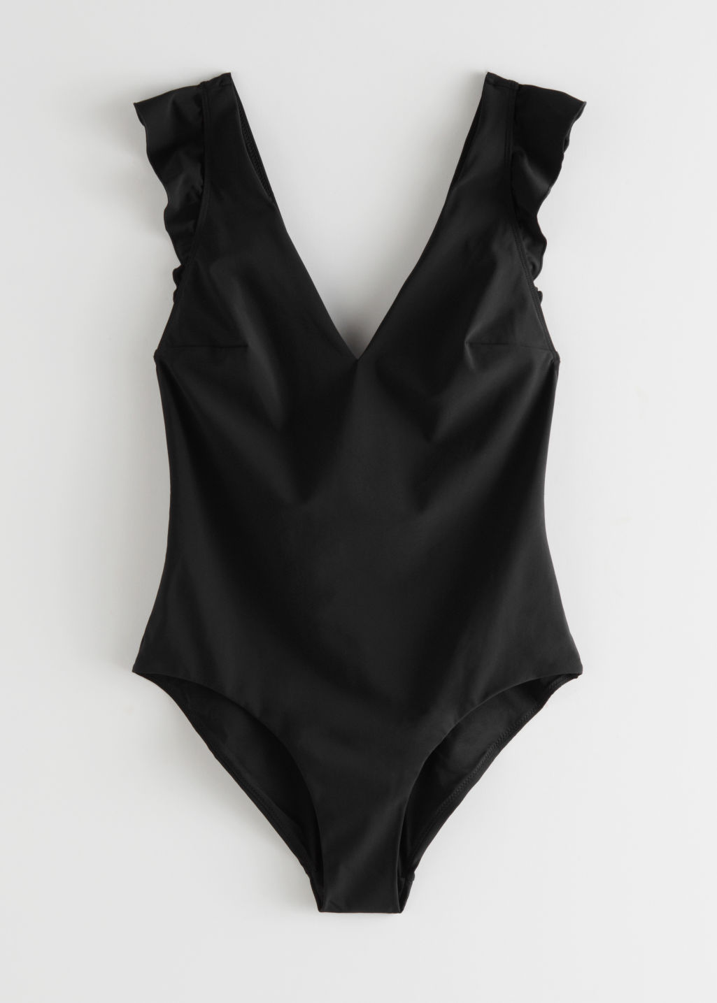 V-Neck Ruffle Swimsuit - Black - Swimsuits - & Other Stories