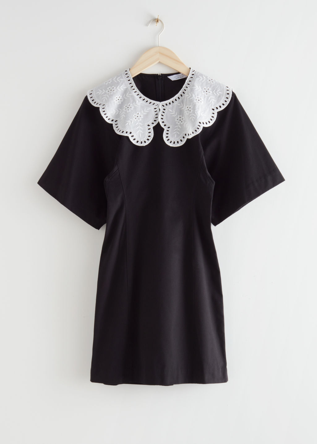 Voluminous Sleeve Crochet Collar Mini Dress - Black - Mini dresses - & Other Stories