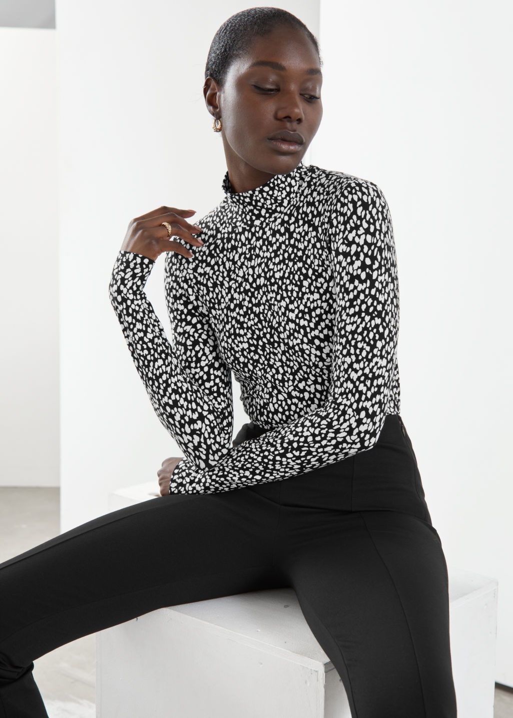 Long Sleeve Turtleneck Top - White Dots - Tops & T-shirts - & Other Stories
