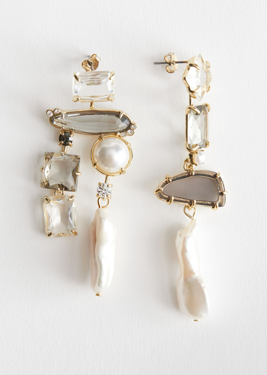 Rhinestone Pearl Hanging Earrings - Gold - Drop earrings - & Other Stories