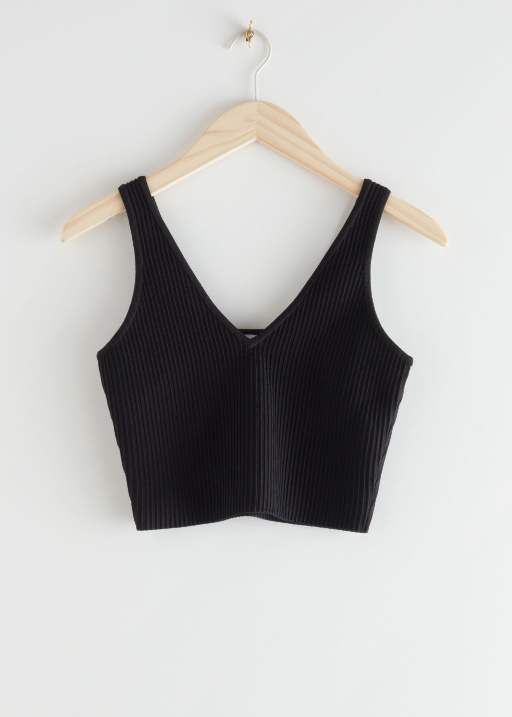 Ribbed V-Neck Crop Top - Black - Tanktops & Camisoles - & Other Stories