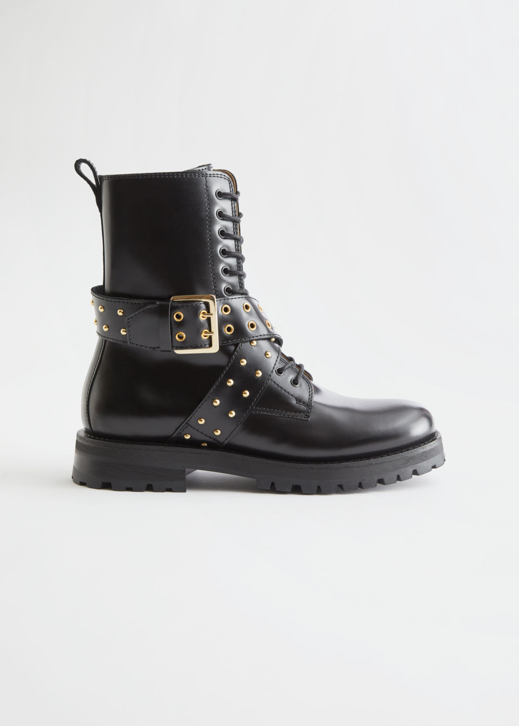Leather Studded Strap Boots - Black - Boots - & Other Stories