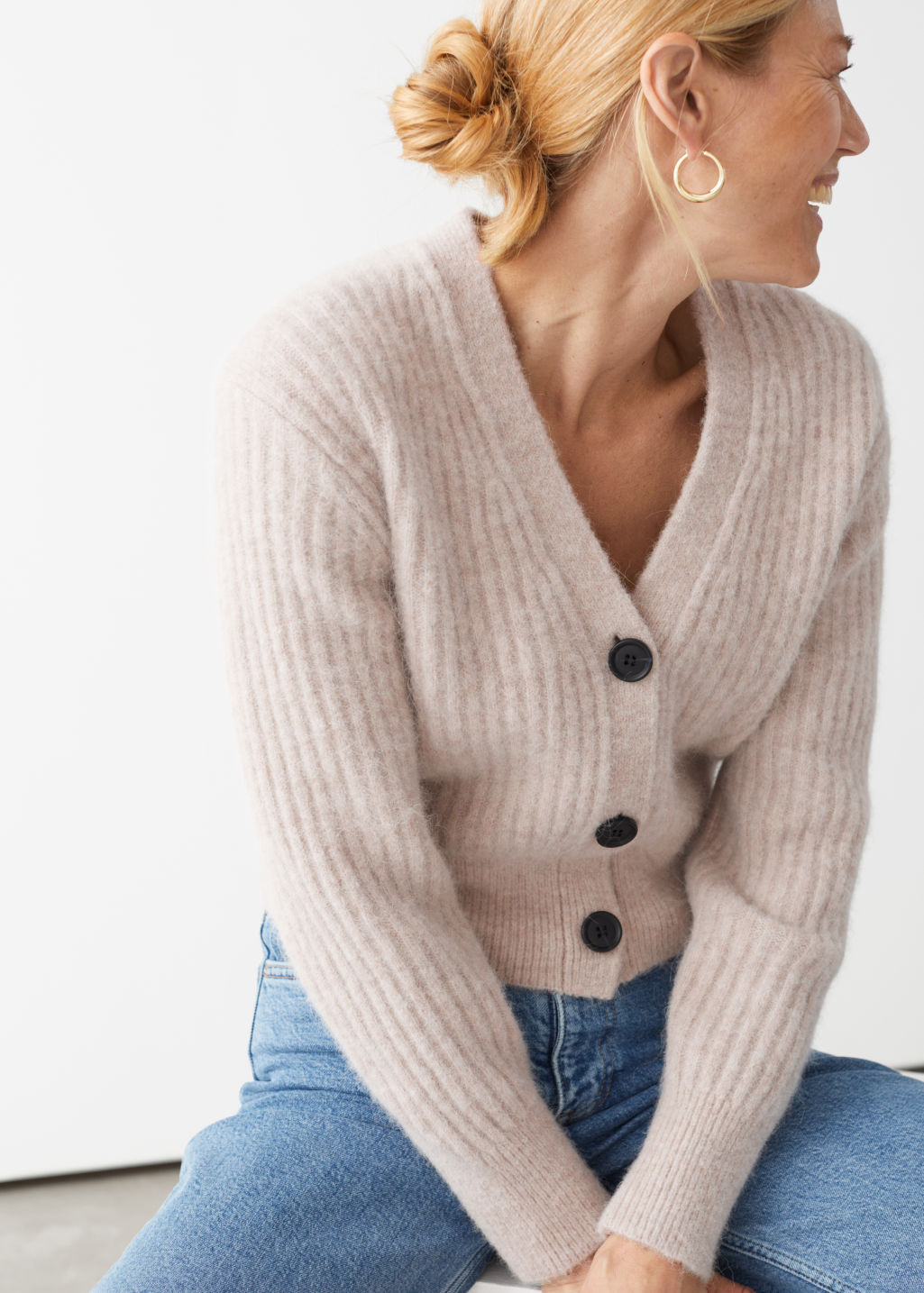 Cropped Ribbed Alpaca Blend Cardigan - Light Beige - Cardigans - & Other Stories