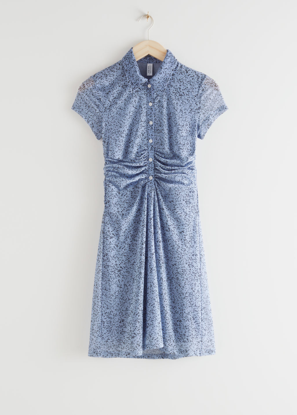Buttoned Draped Waist Mini Dress - Blue Print - Midi dresses - & Other Stories
