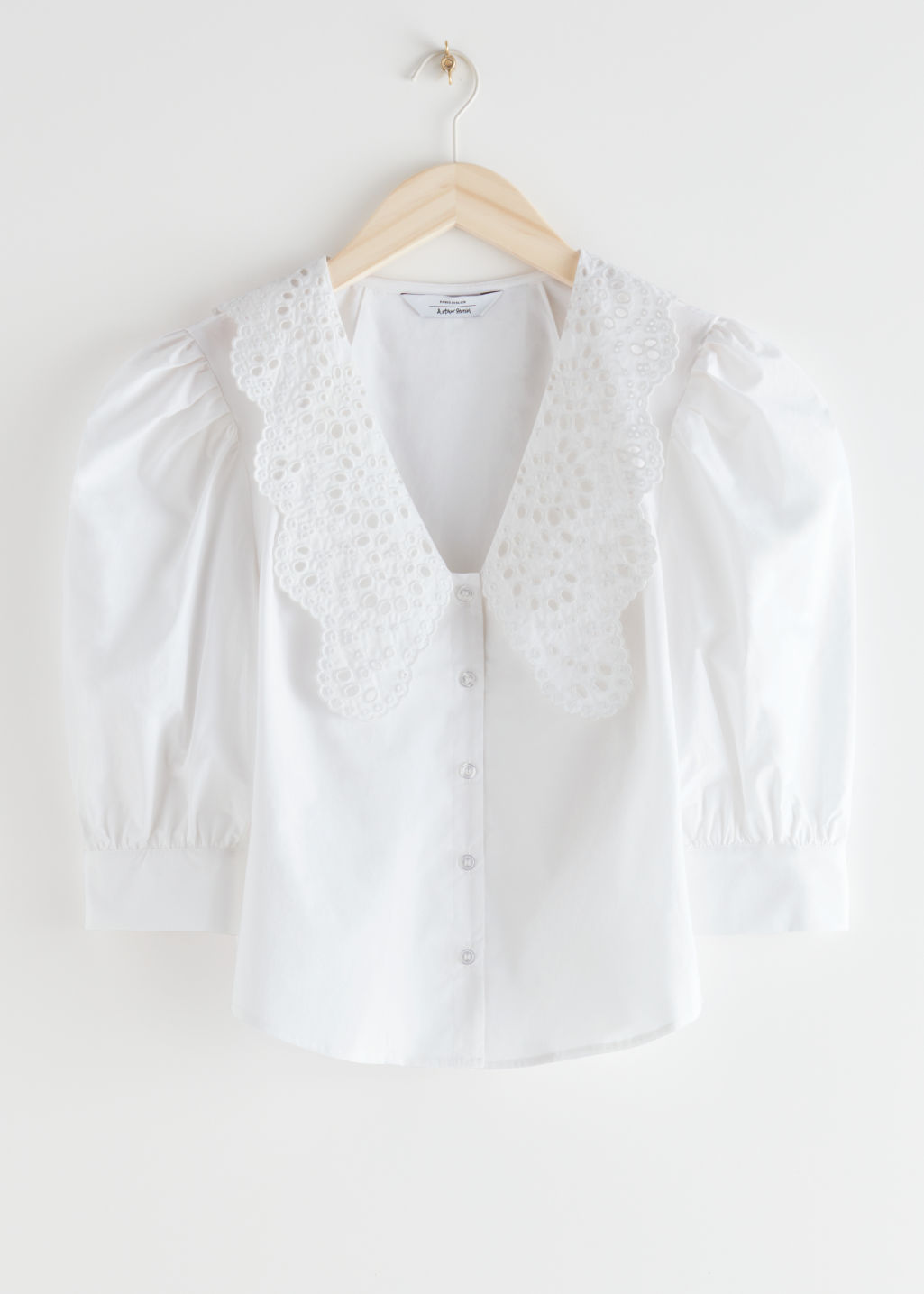 Embroidered Collar Puff Sleeve Shirt - White - Blouses - & Other Stories