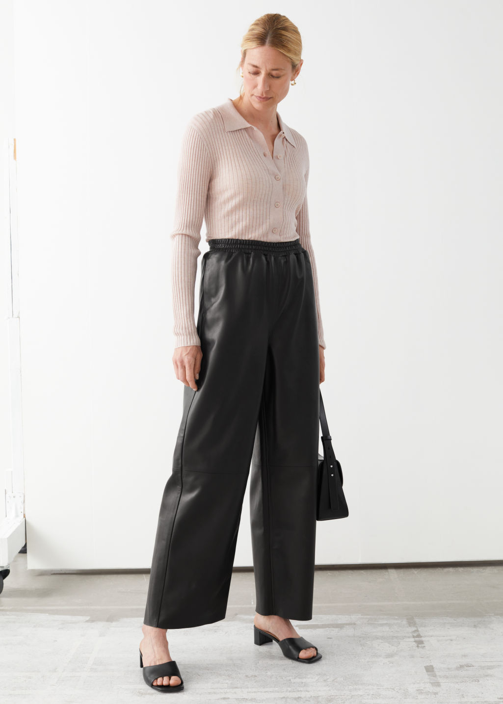 Wide Leather Trousers - Black - Leather Trousers - & Other Stories