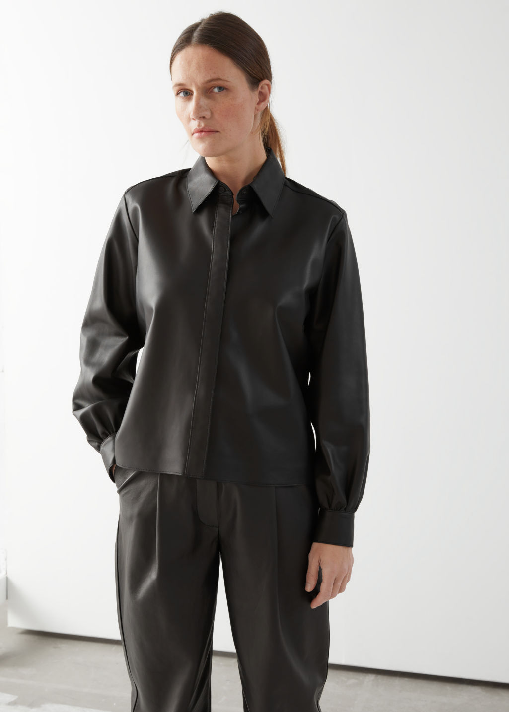 Straight Leather Shirt - Black - Shirts - & Other Stories
