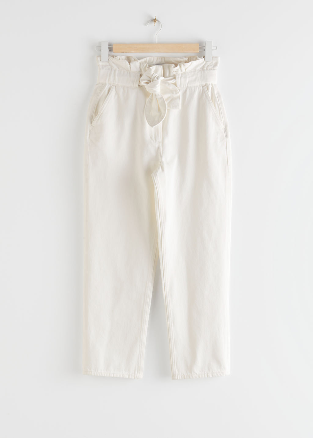 High Rise Paperbag Waist Denim Trousers - White - High Waisted Trousers - & Other Stories
