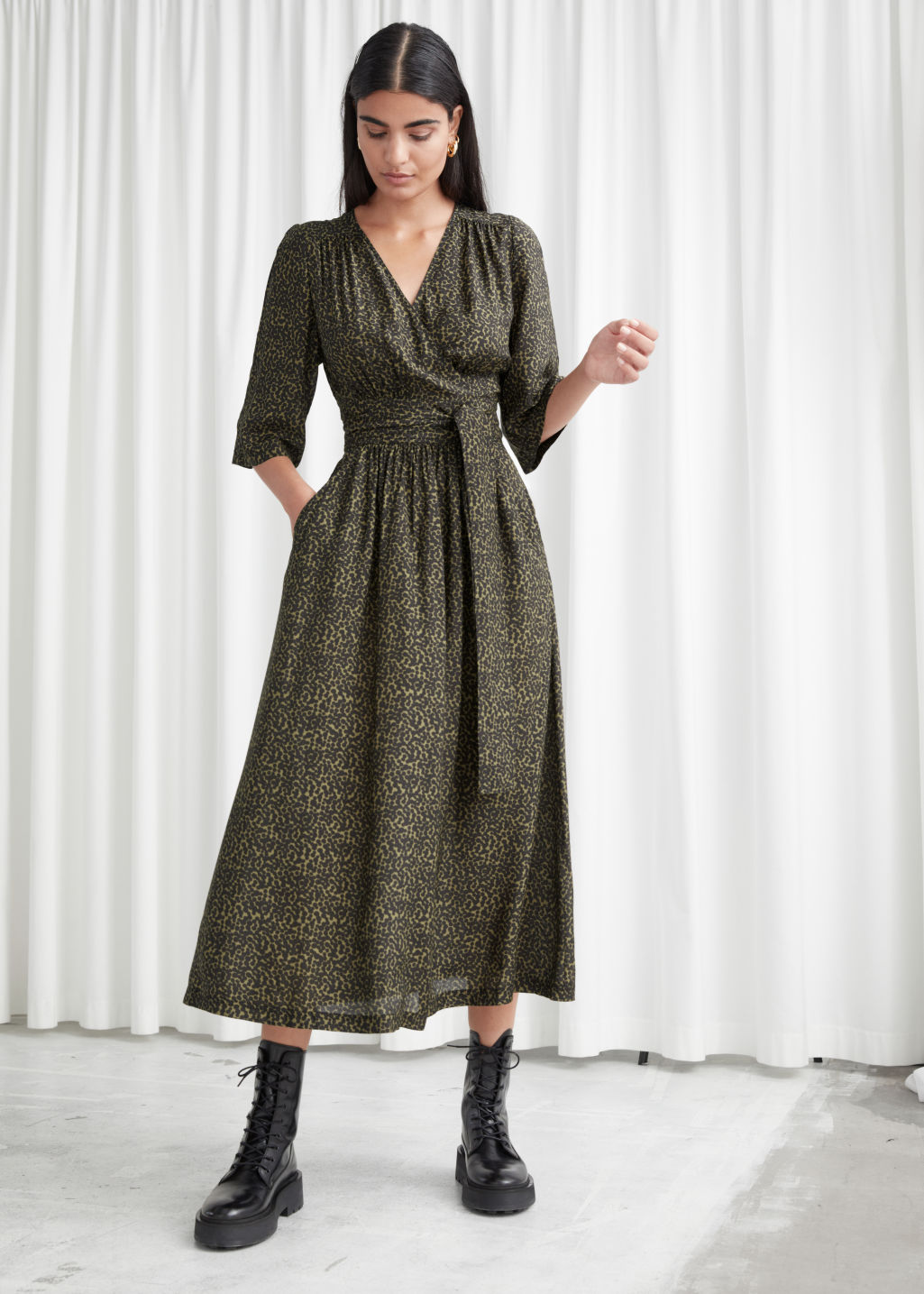 Relaxed Belted Midi Wrap Dress - Animal Print - Midi dresses - & Other Stories