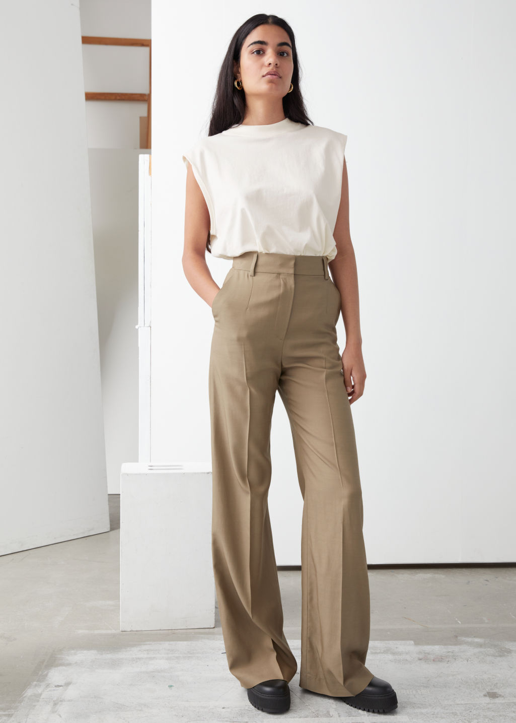 Wide Flared Trousers - Khaki - Trousers - & Other Stories
