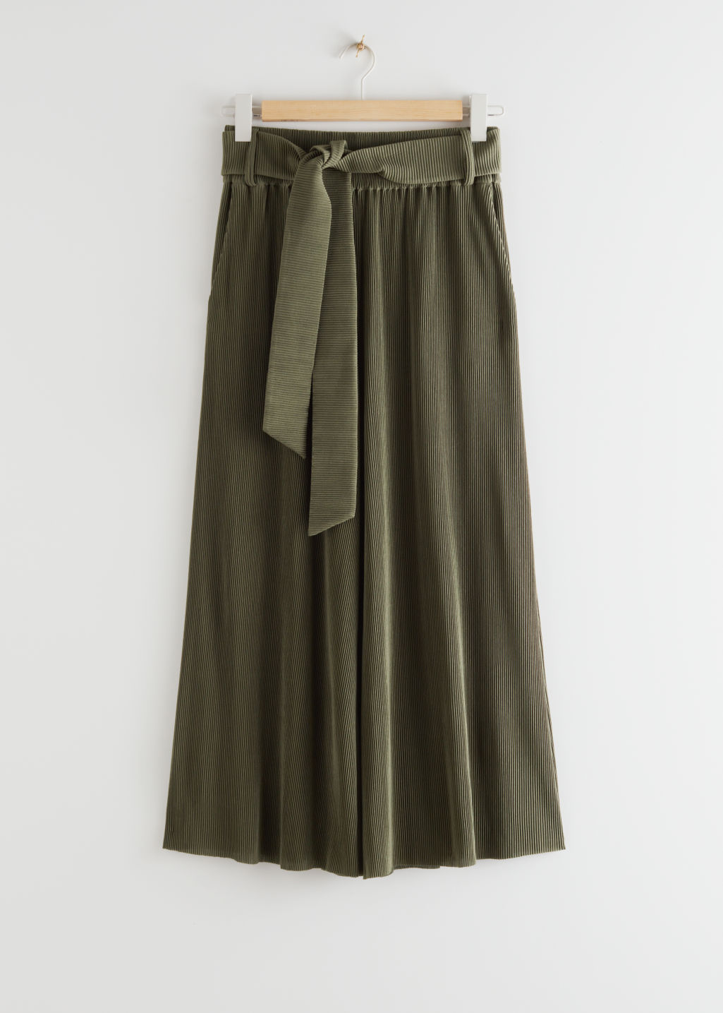 High Waist Tie Belt Trousers - Khaki - High Waisted Trousers - & Other Stories