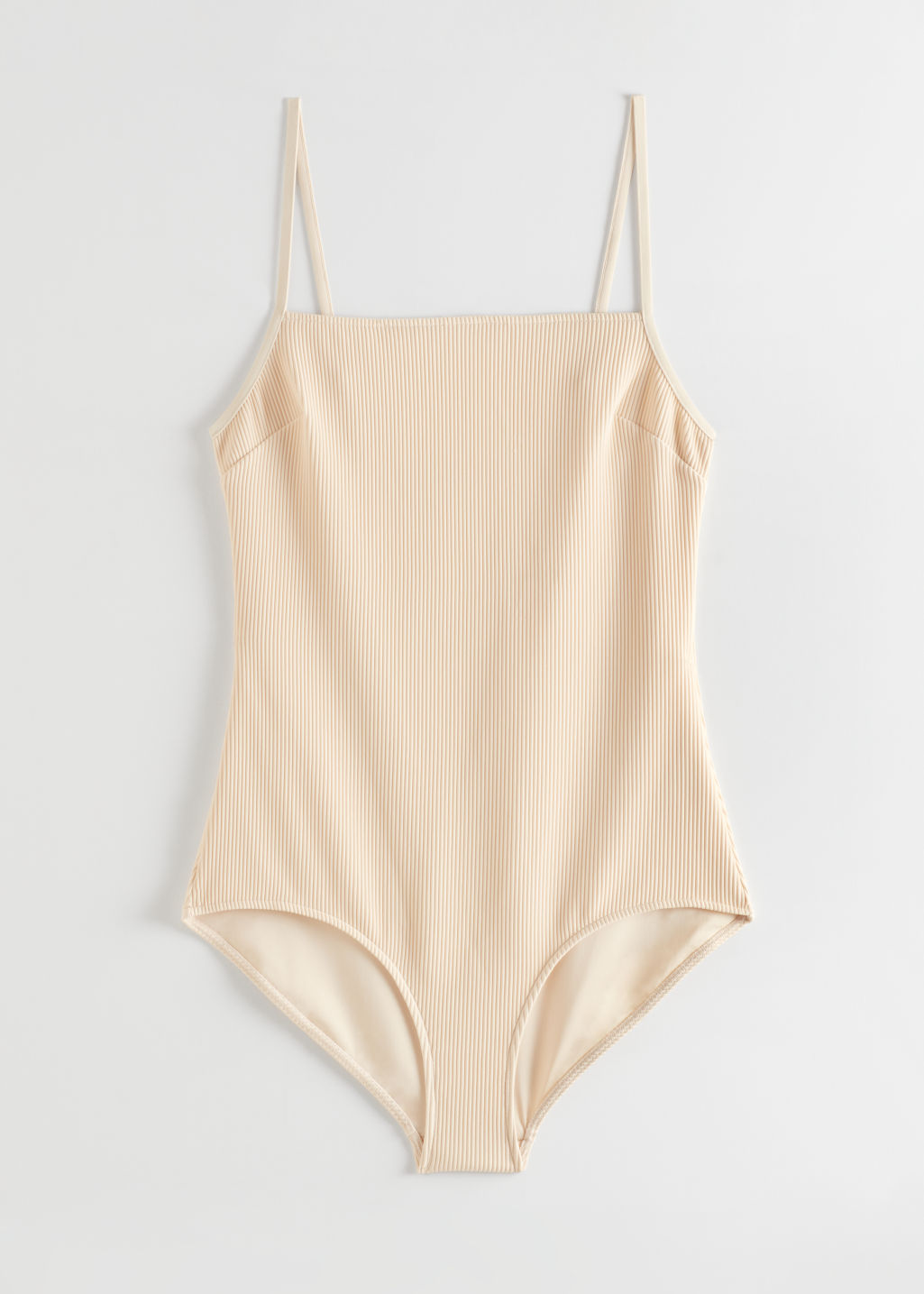 Ribbed Square Neck Swimsuit - Light Beige - Swimsuits - & Other Stories