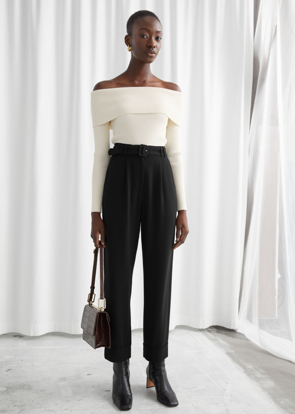 Belted High Waist Trousers - Black - Trousers - & Other Stories