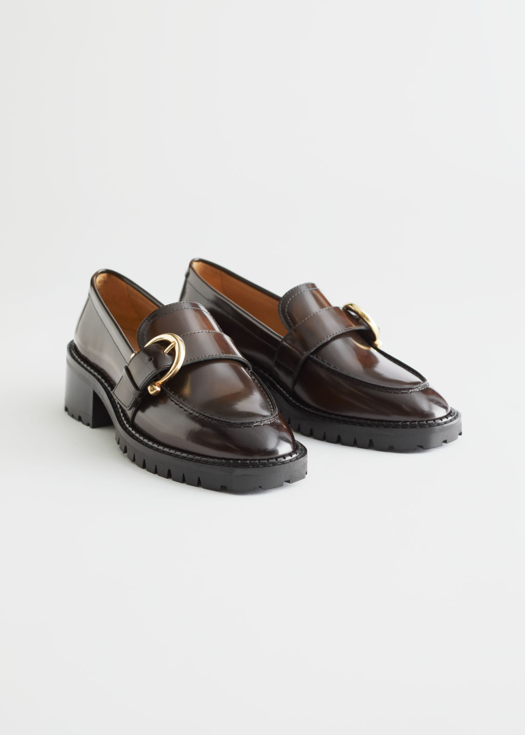 Buckled Leather Heeled Loafers - Dark Brown - Loafers - & Other Stories