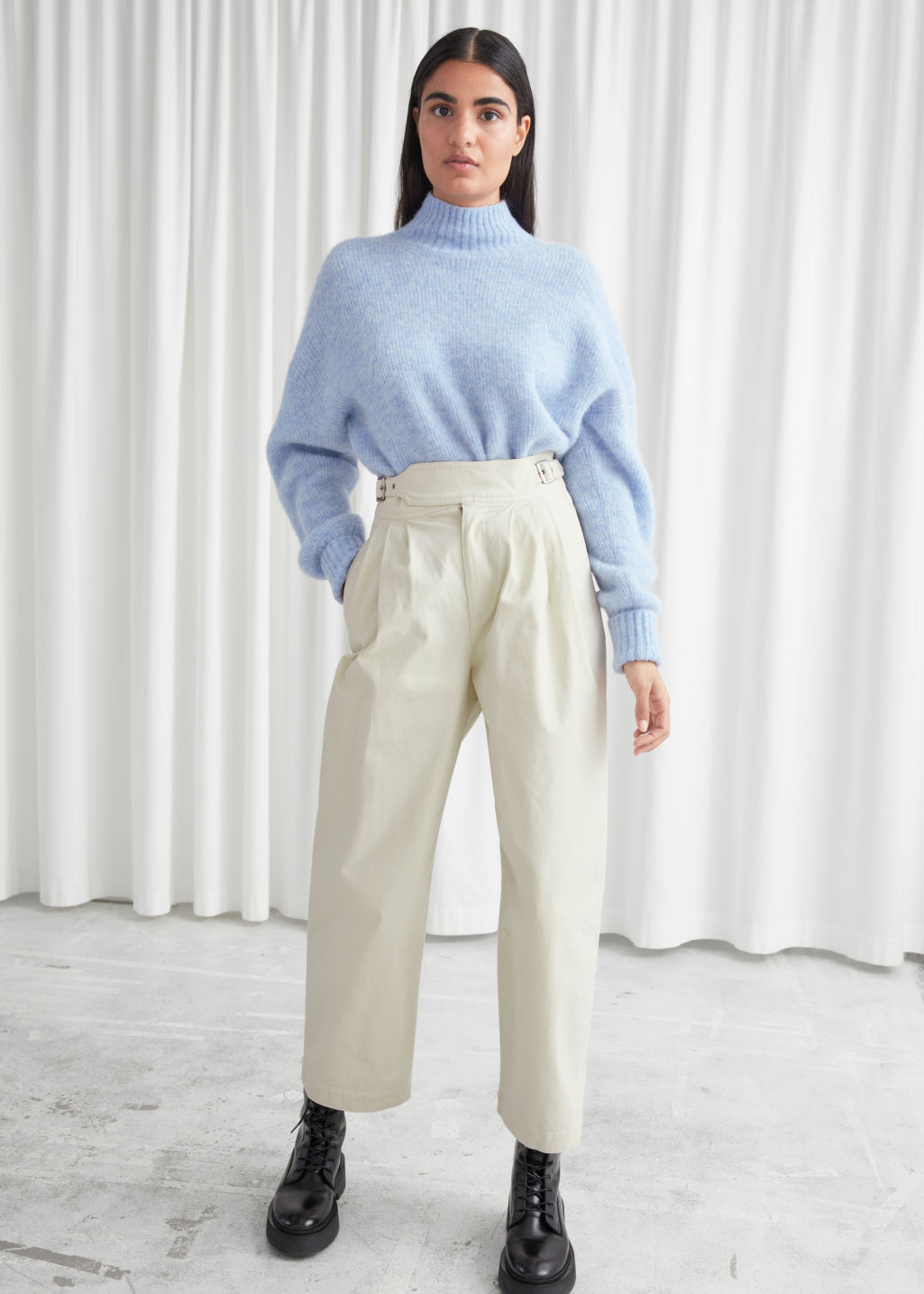 Pleated Vintage Waistband Cotton Trousers - Creme - Trousers - & Other Stories