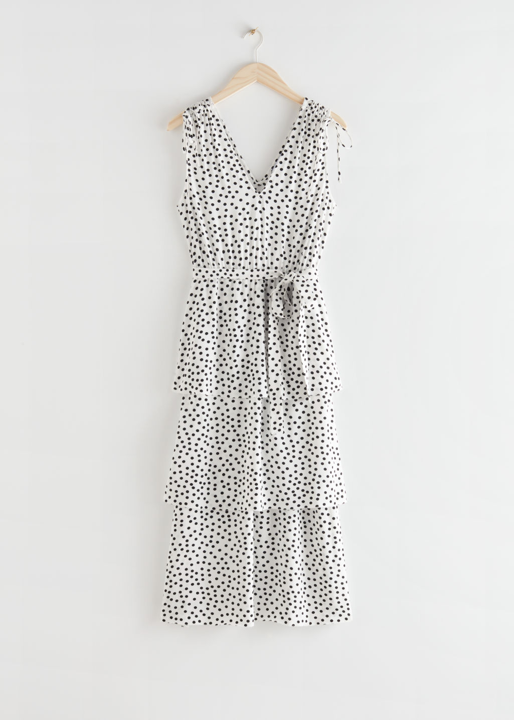 Belted V-Neck Midi Dress - White Dots - Midi dresses - & Other Stories