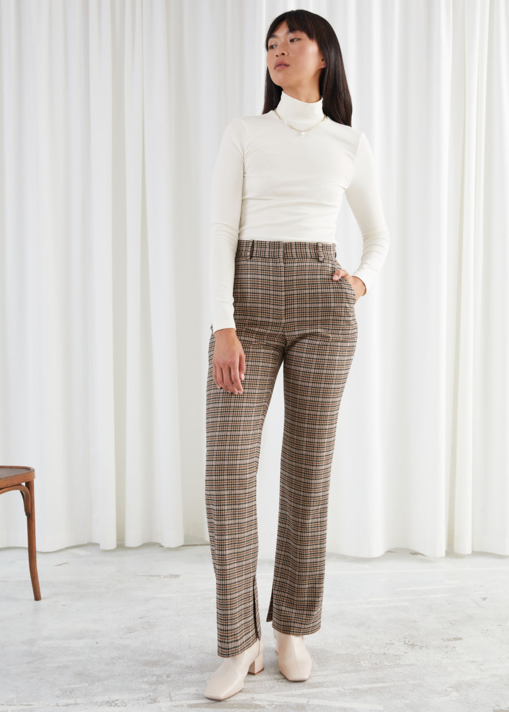 Flared High Waist Trousers - Black Checks - Trousers - & Other Stories