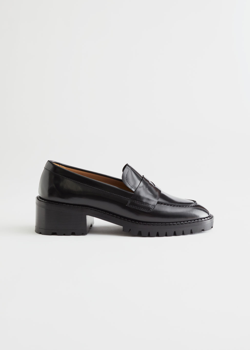 Heeled Leather Penny Loafers - Black - Loafers - & Other Stories
