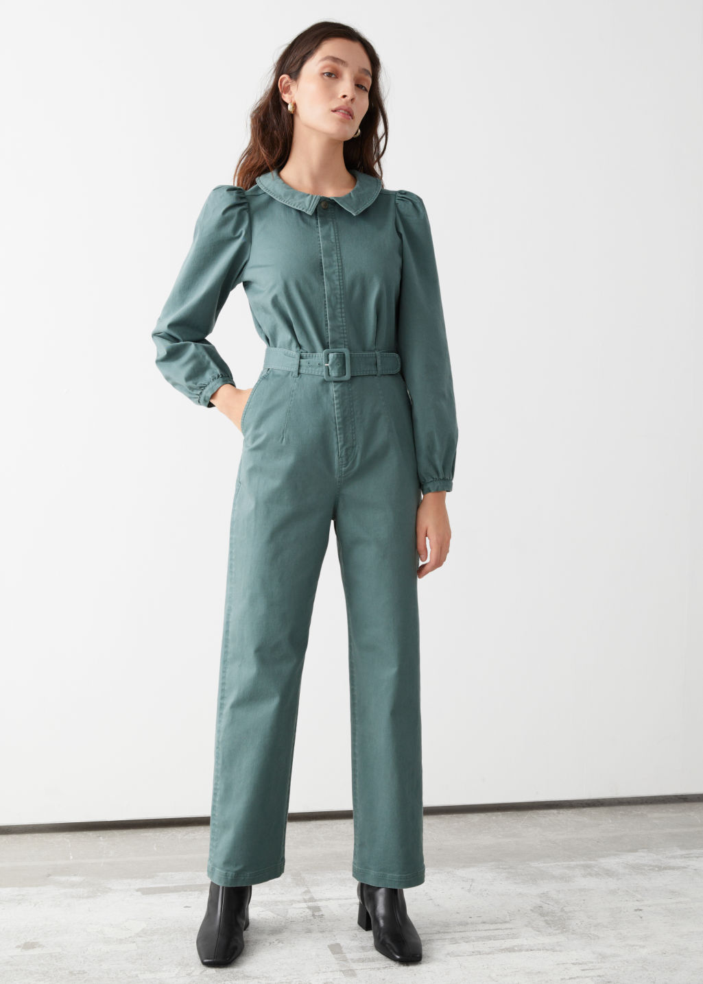 Belted Relaxed Cotton Jumpsuit - Green - Jumpsuits & Playsuits - & Other Stories