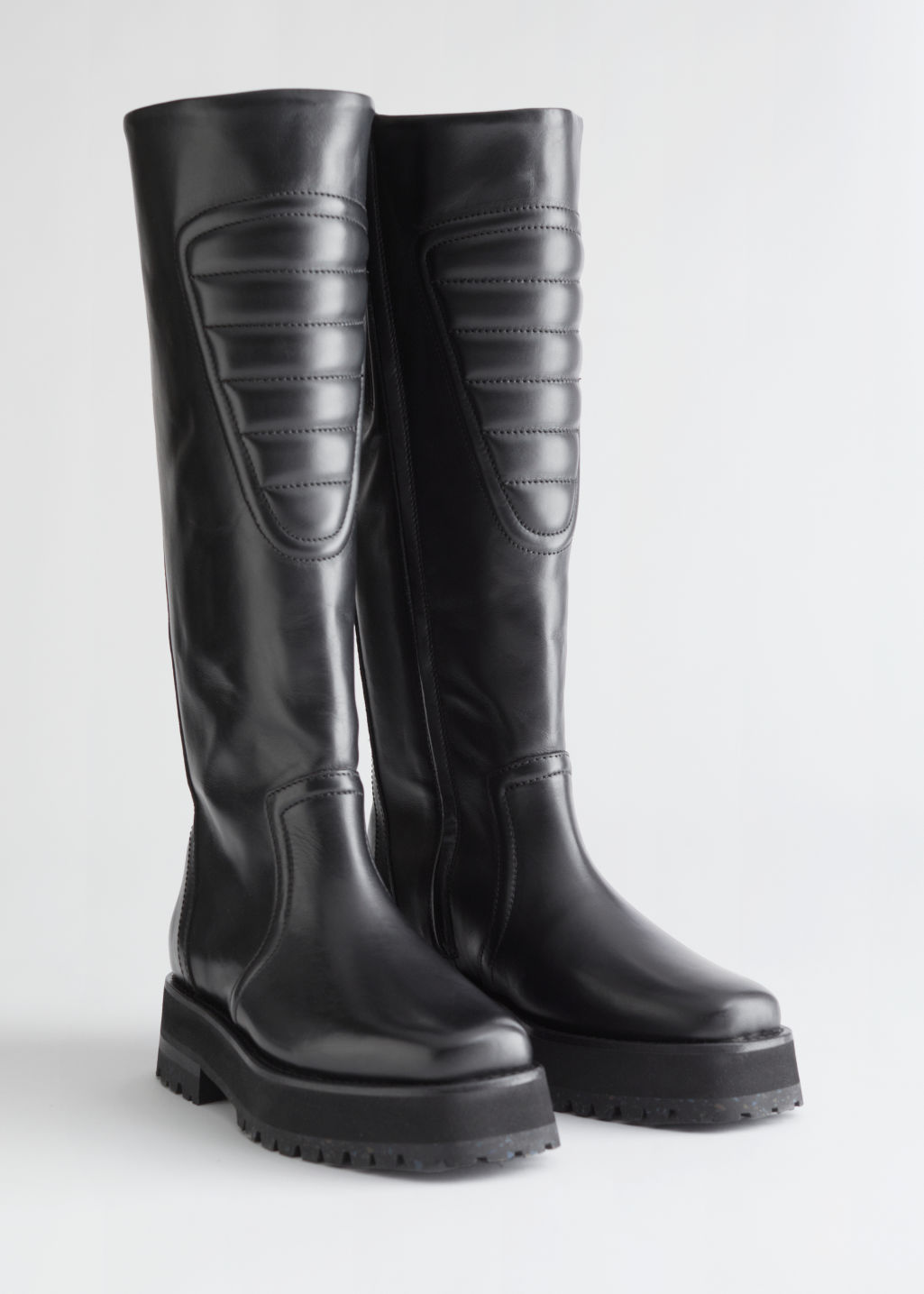 Topstitched Tall Leather Boots - Black - Knee high boots - & Other Stories