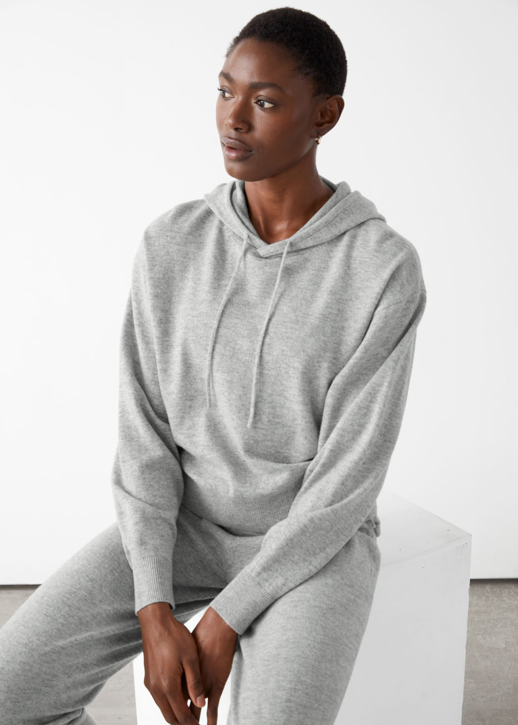 Oversized Wool Knit Hoodie - Grey Melange - Sweaters - & Other Stories