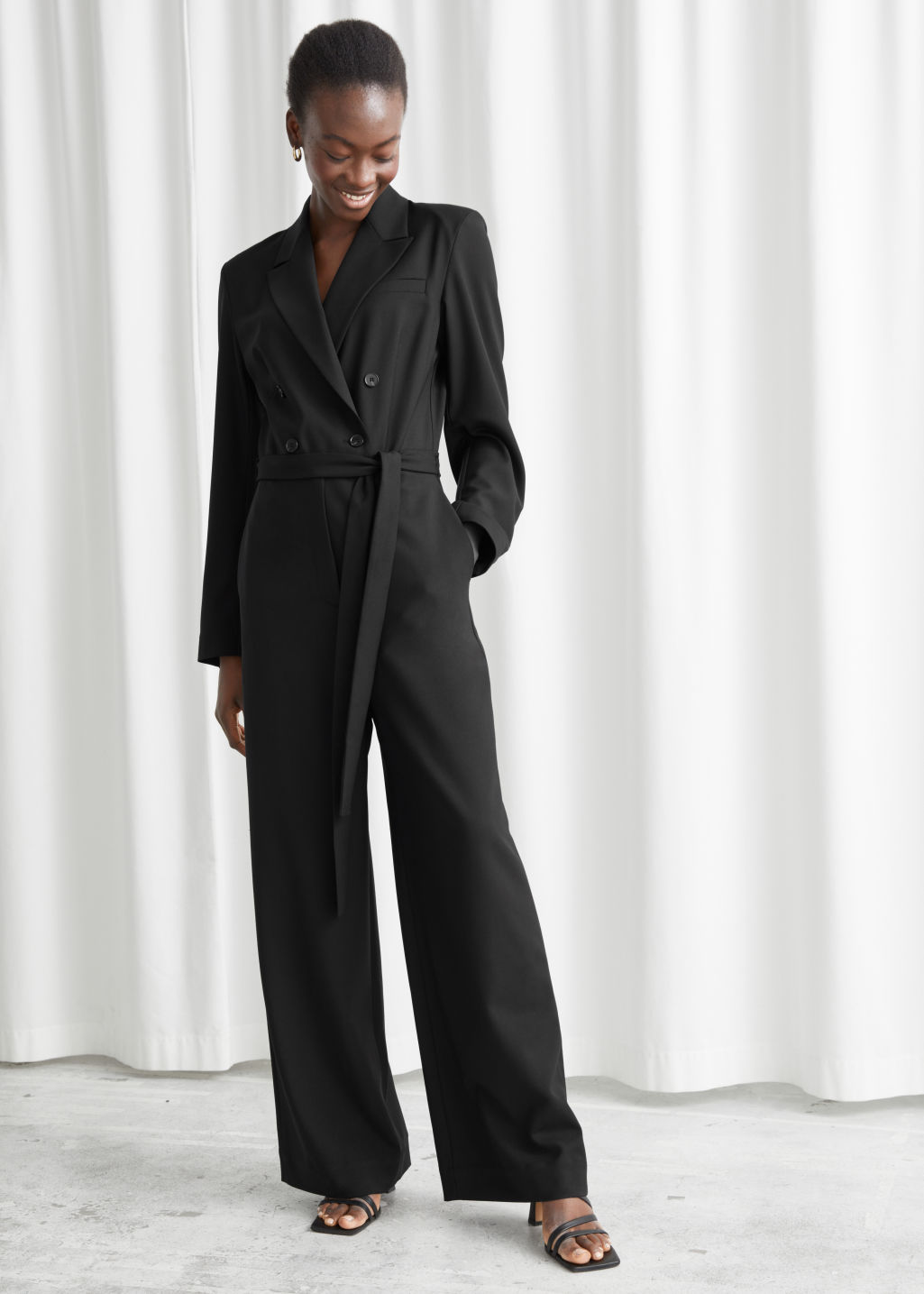 Belted Double Breasted Wide Leg Jumpsuit - Black - Jumpsuits & Playsuits - & Other Stories