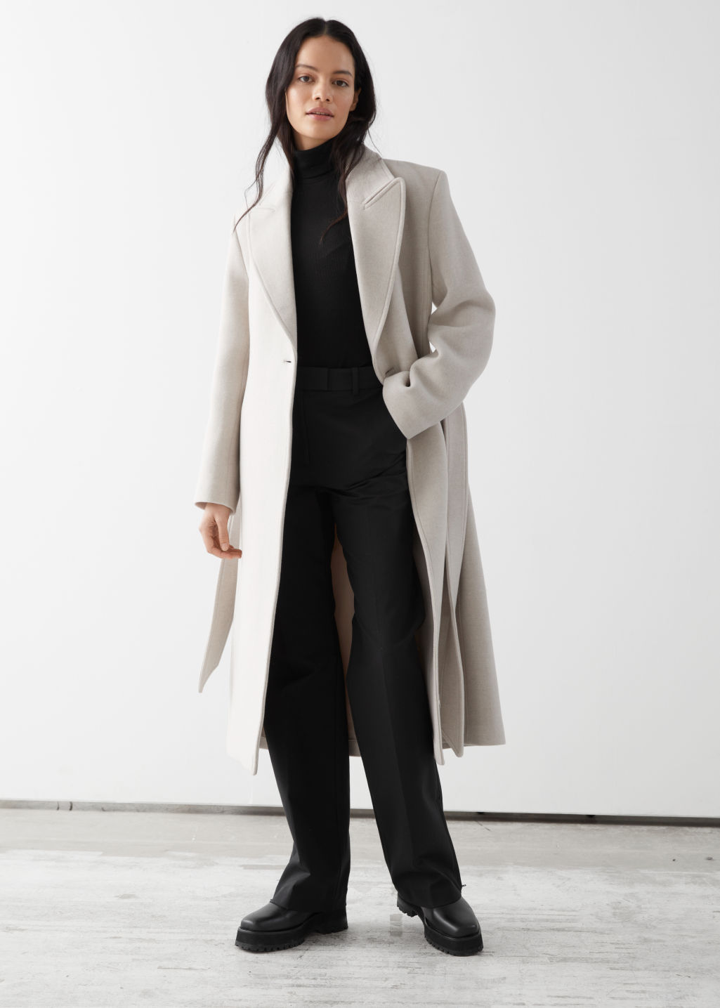 Belted Fitted Recycled Wool Coat - Cream - Woolcoats - & Other Stories